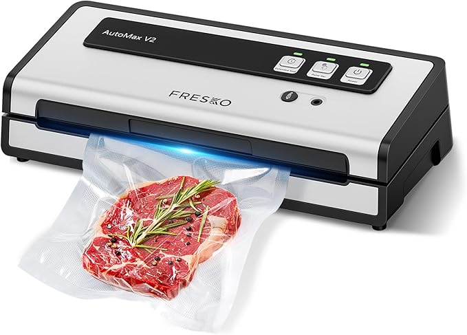 FRESKO Automatic Vacuum Sealer for Food with 95 kPa Powerful Suction, Compact Food Sealer machine Starter Kit with 10 Vacuum Bags for Dry/Moist Food, Sous Vide, Meal Prep