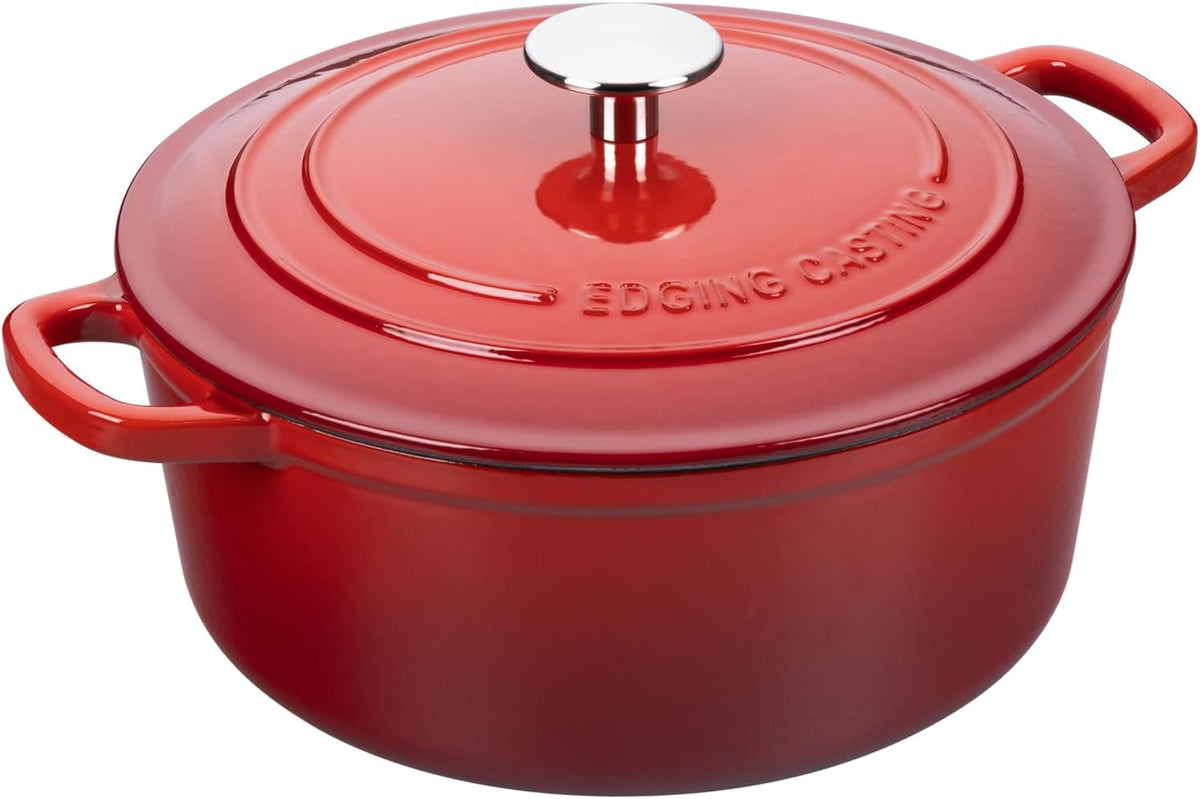 Enameled Cast Iron Dutch Oven Pot with Lid, 7 Quart, Round Dutch Ovens, Bread Oven Dual Handles, for Bread Baking, Oven Safe up to 500°F, Red