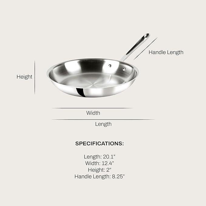 All-Clad D3 3-Ply Stainless Steel Fry Pan 12 Inch Induction Oven Broiler Safe 600F Pots and Pans, Cookware Silver