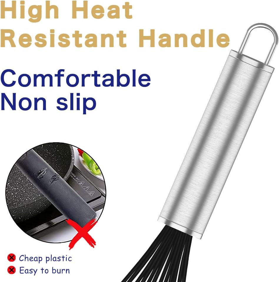 Silicone Whisk,3 pack Professional whisks for cooking non scratch,Stainless Steel & Silicone wisk,plastic rubber whisk for nonstick cookware,small silicone whisk set,black
