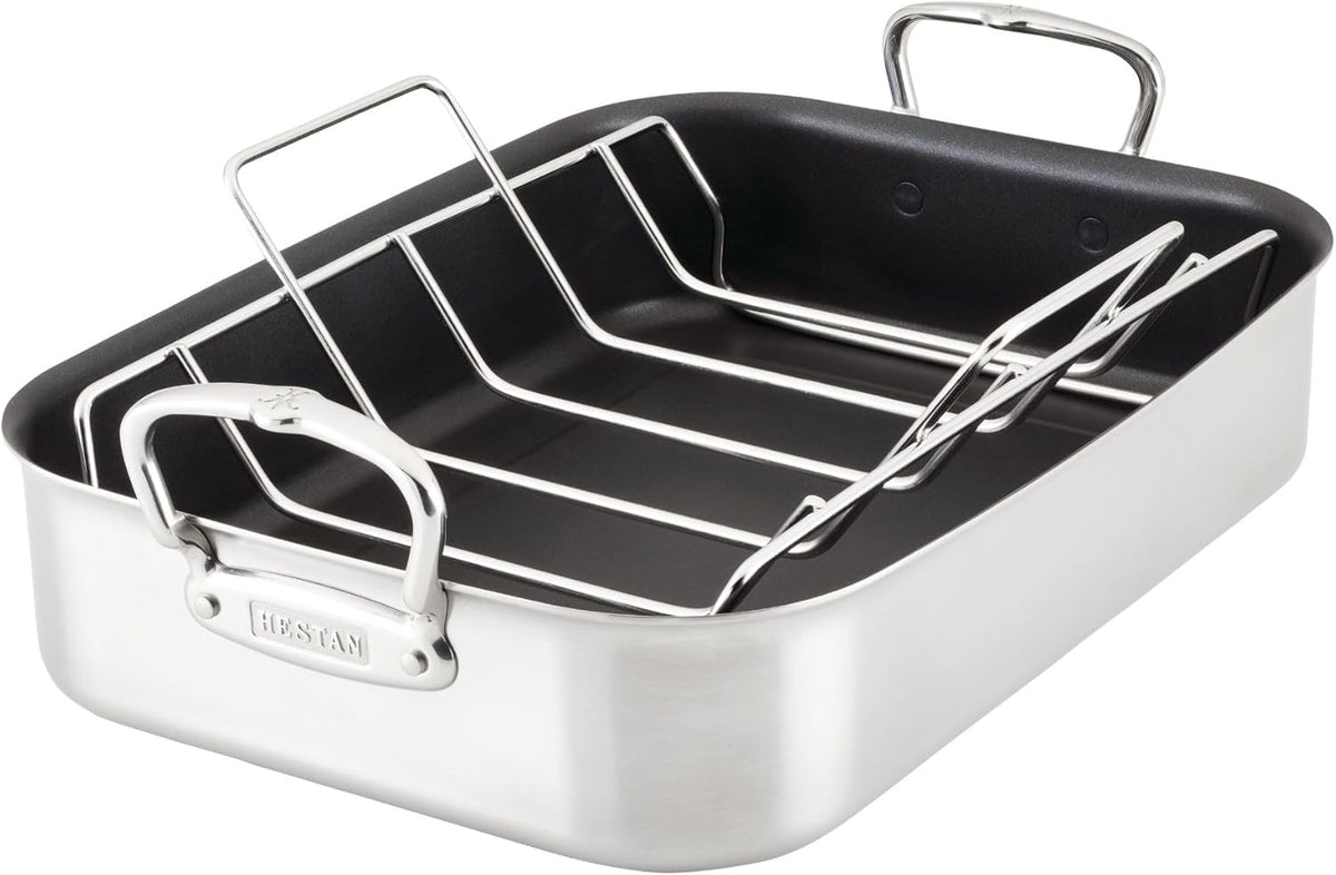 Hestan Provisions – 16.5" Classic Clad Nonstick Roasting Pan with Stainless Steel Rack