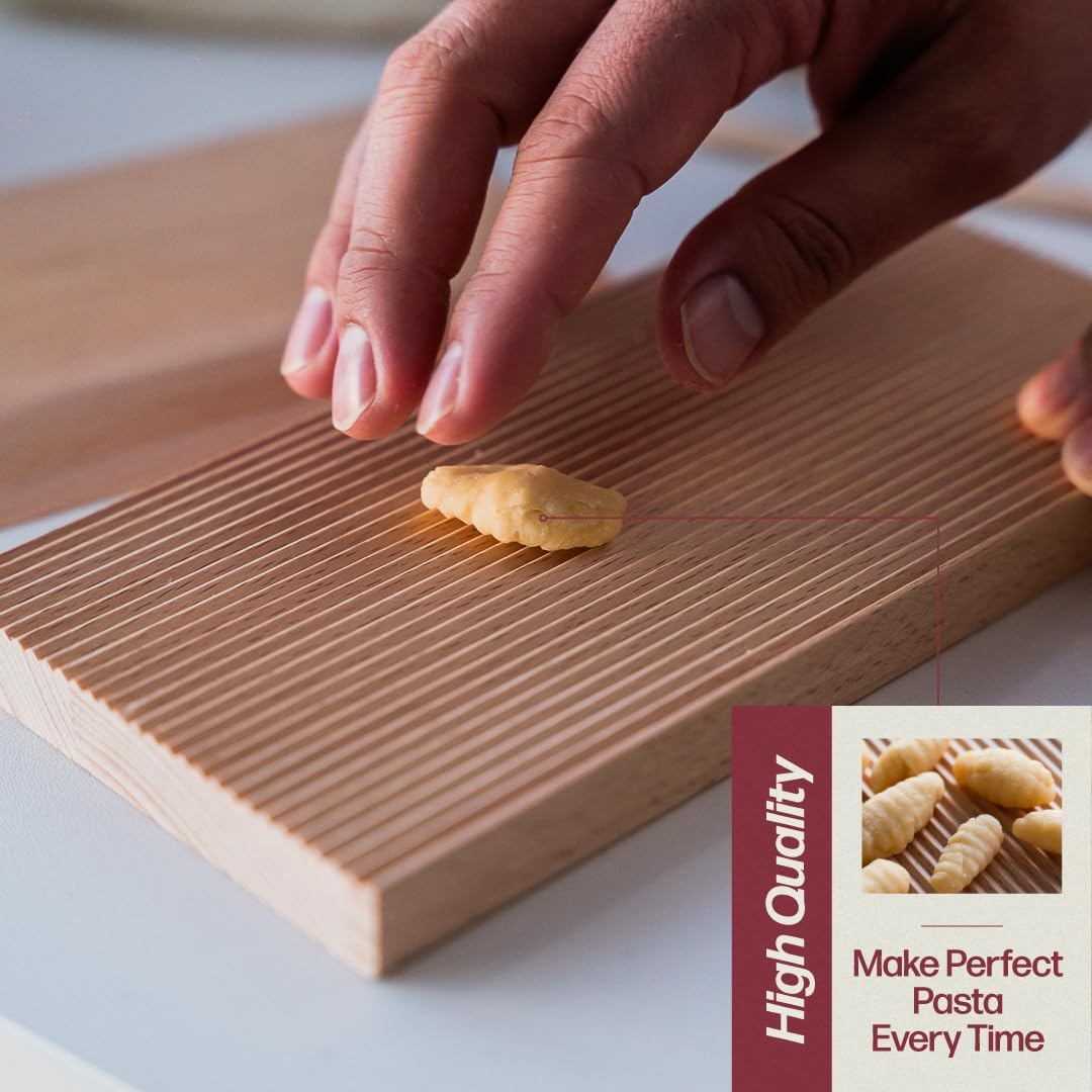 Wooden Pasta Board Set – 6-Piece Pasta Making Tools – Includes Pasta Board, Bench Scraper & 4 Rolling Pins – Make Rigatoni, Gnocchi, Garganelli, Trofie & More – Homemade Pasta Kit by Roppa