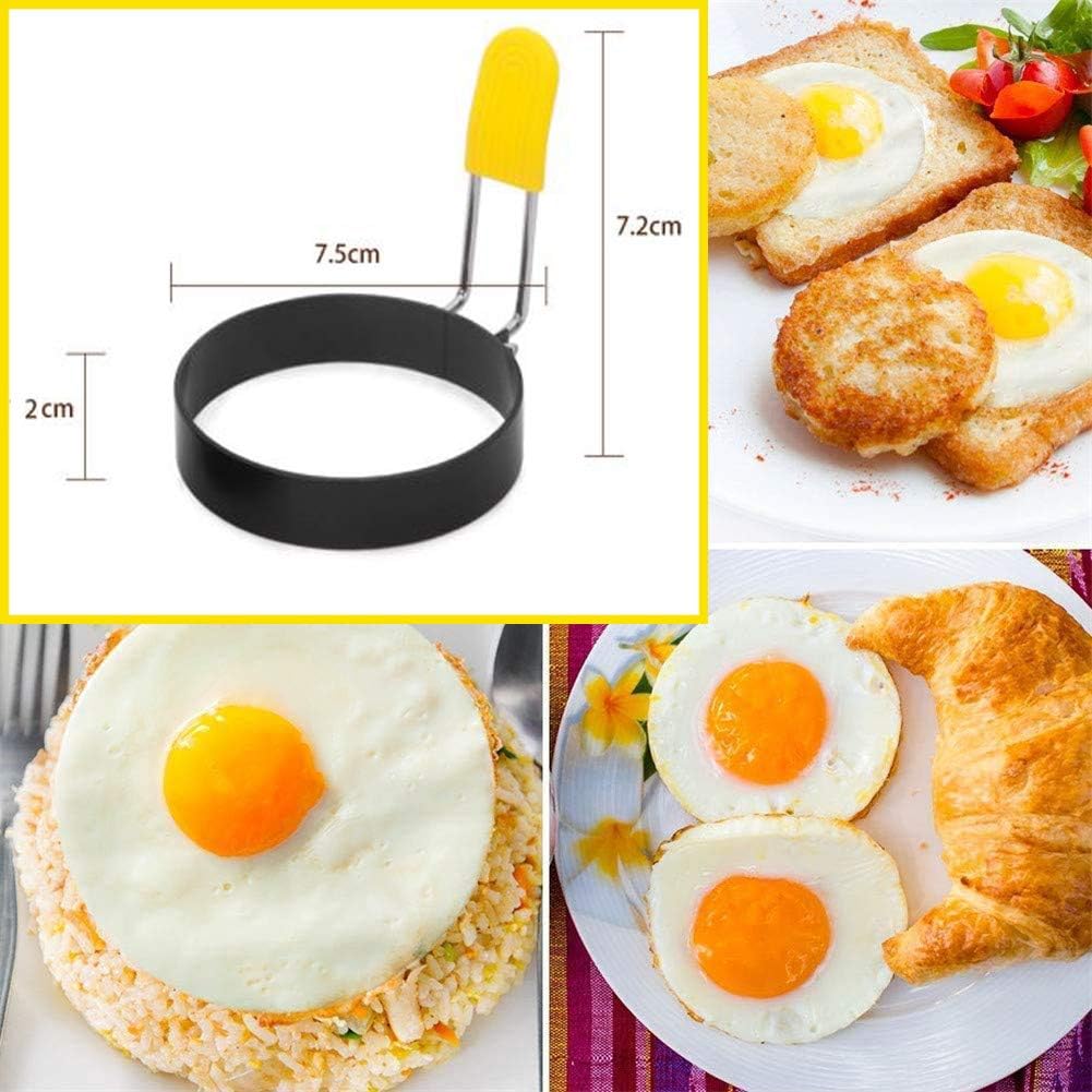 Egg Ring for Frying Eggs and English Muffin - Round Egg Shaper Mold with Anti-scald Handle - Stainless Steel Non-stick Egg Cooker Ring - 2 Pack