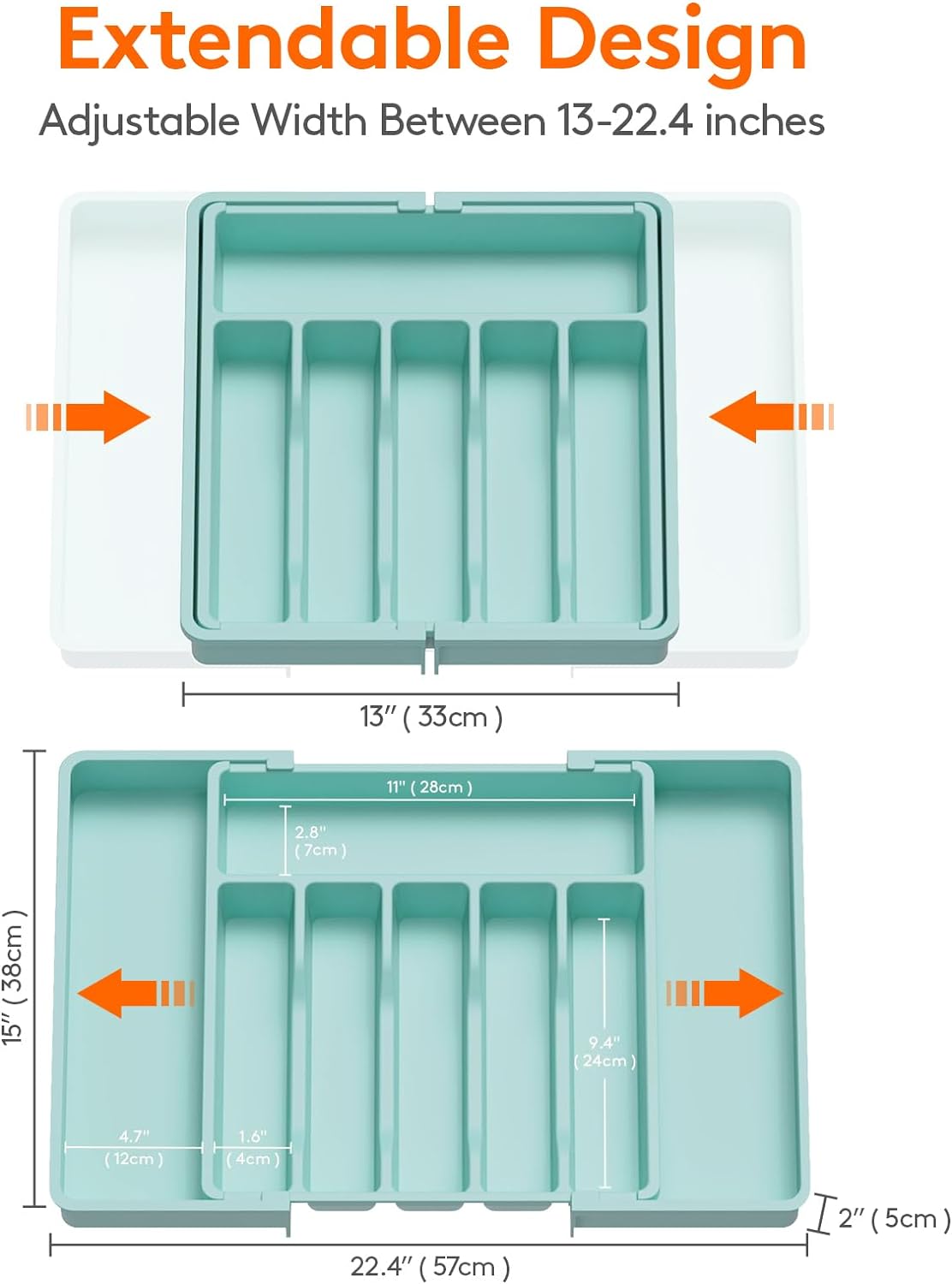 Lifewit Silverware Drawer Organizer, Expandable Utensil Tray for Kitchen, BPA Free Flatware and Cutlery Holder, Adjustable Plastic Storage for Spoons Forks Knives, Large, Turquoise