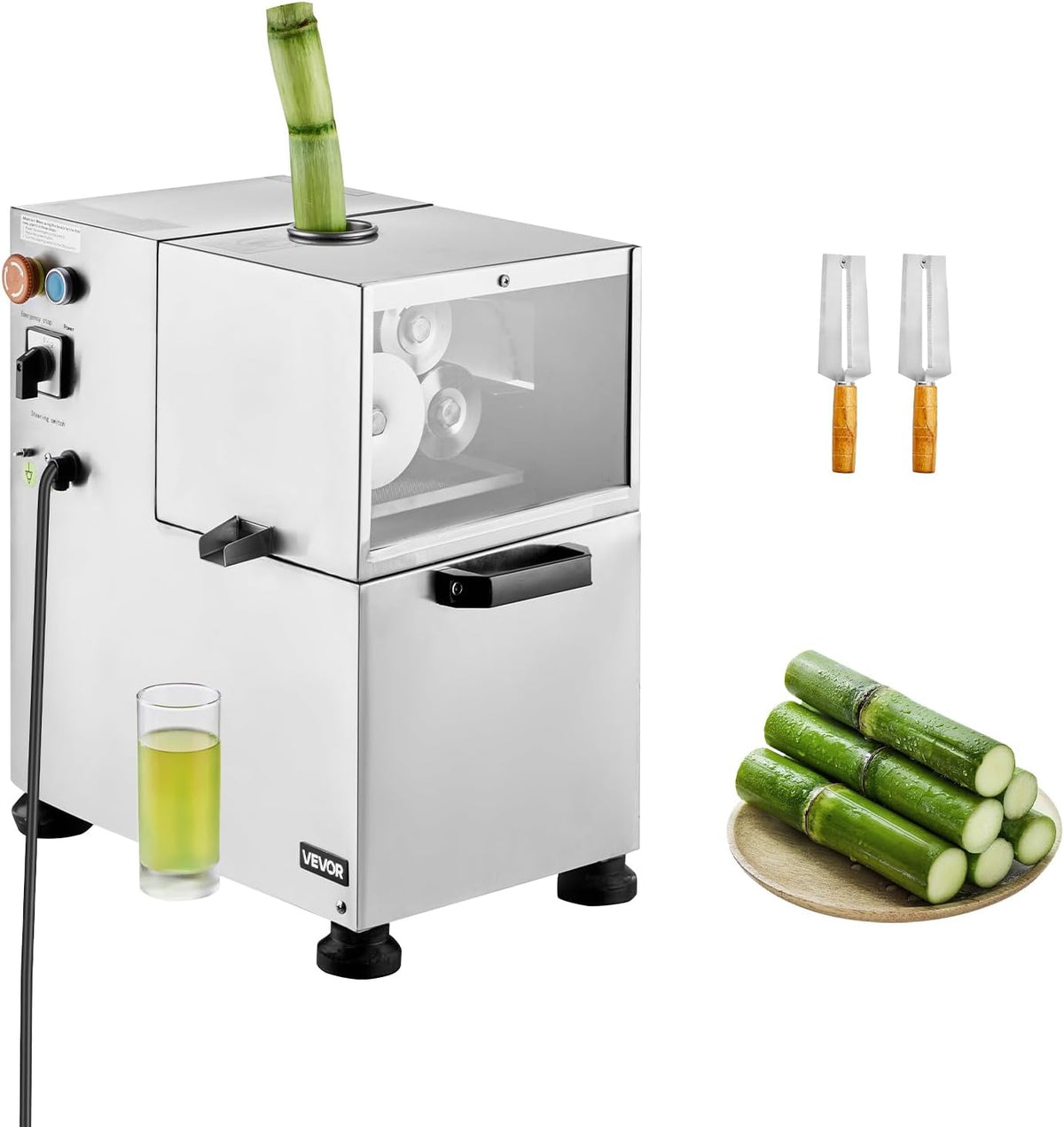 VEVOR Commercial Sugar Cane Juicer, 800W Electric Sugarcane Juicer Machine with 661LBS/H High Output, 4 Stainless Steel Rollers, Sugar Cane Press Juice Extractor Squeezer for Home/Commercial Use