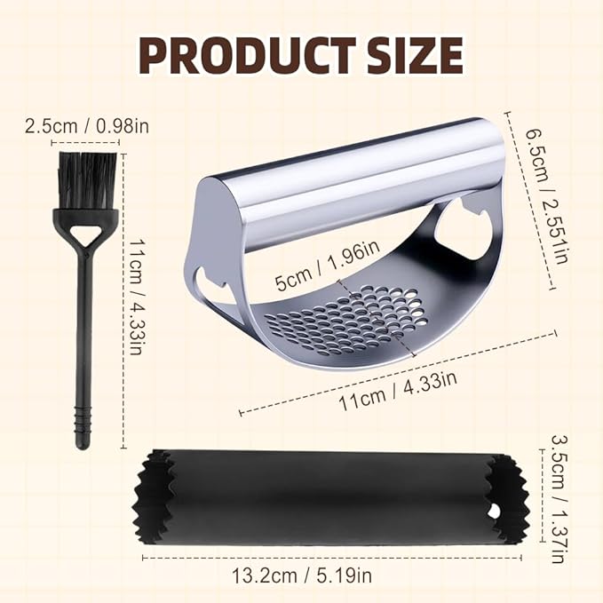 Stainless Steel Garlic Press, 2025 New Arc Shape Stainless Steel Ring Garlic Chopper, Garlic Presse Rocker Garlic Press Mincer Crusher Press, Kitchen Heavy Duty Handle Garlic Chopper (1)