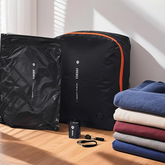 ABENCA Vacuum Storage Bags for Travel with Wireless Pump, Finder Tags, Compression Space Saver Bags, Reusable Vacuum Seal Packing Cube for Suitcases and Backpack.C