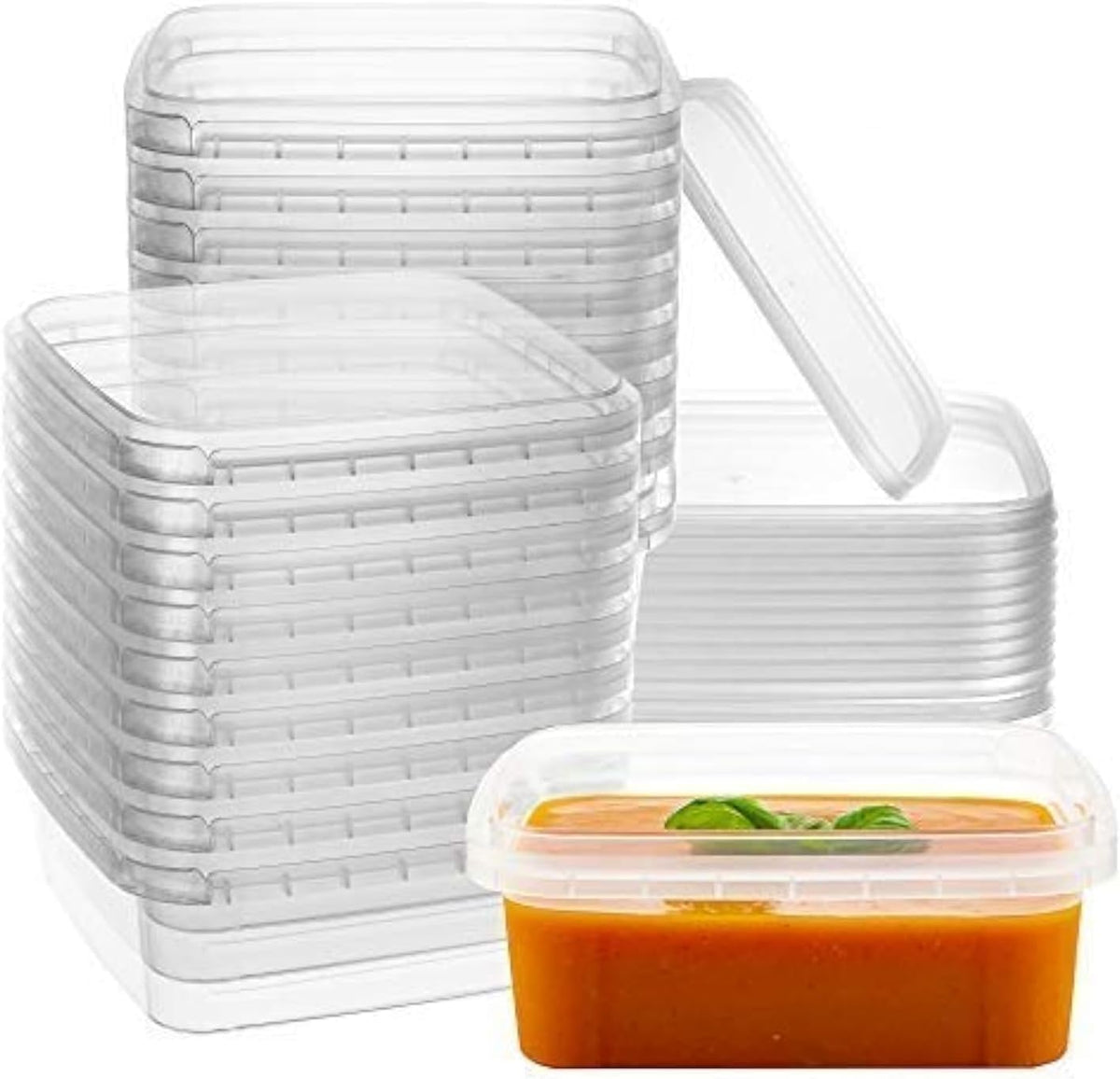 NYHI 8 oz 20 Pack Square Clear Deli Containers with Lids Disposable BPA Free Square Plastic Food Storage Containers with Lids Airtight for Meal Prep Take Out Kitchen