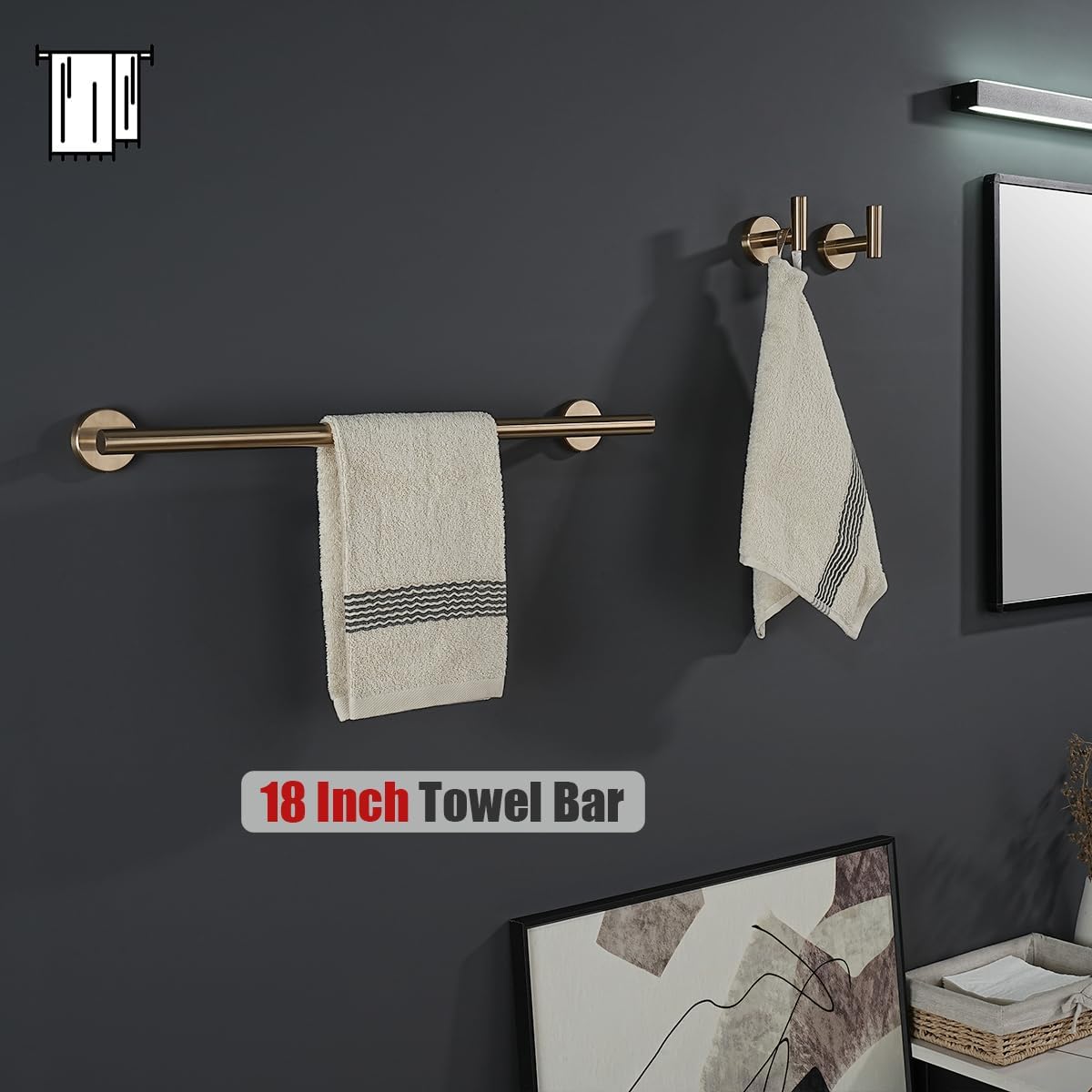 JQK Champagne Bronze Towel Bar, 20.5 Inch 304 Stainless Steel Thicken 0.8mm Towel Rack Bathroom, Towel Holder Wall Mount, Useable Length 18 Inch, TB110L18-CB