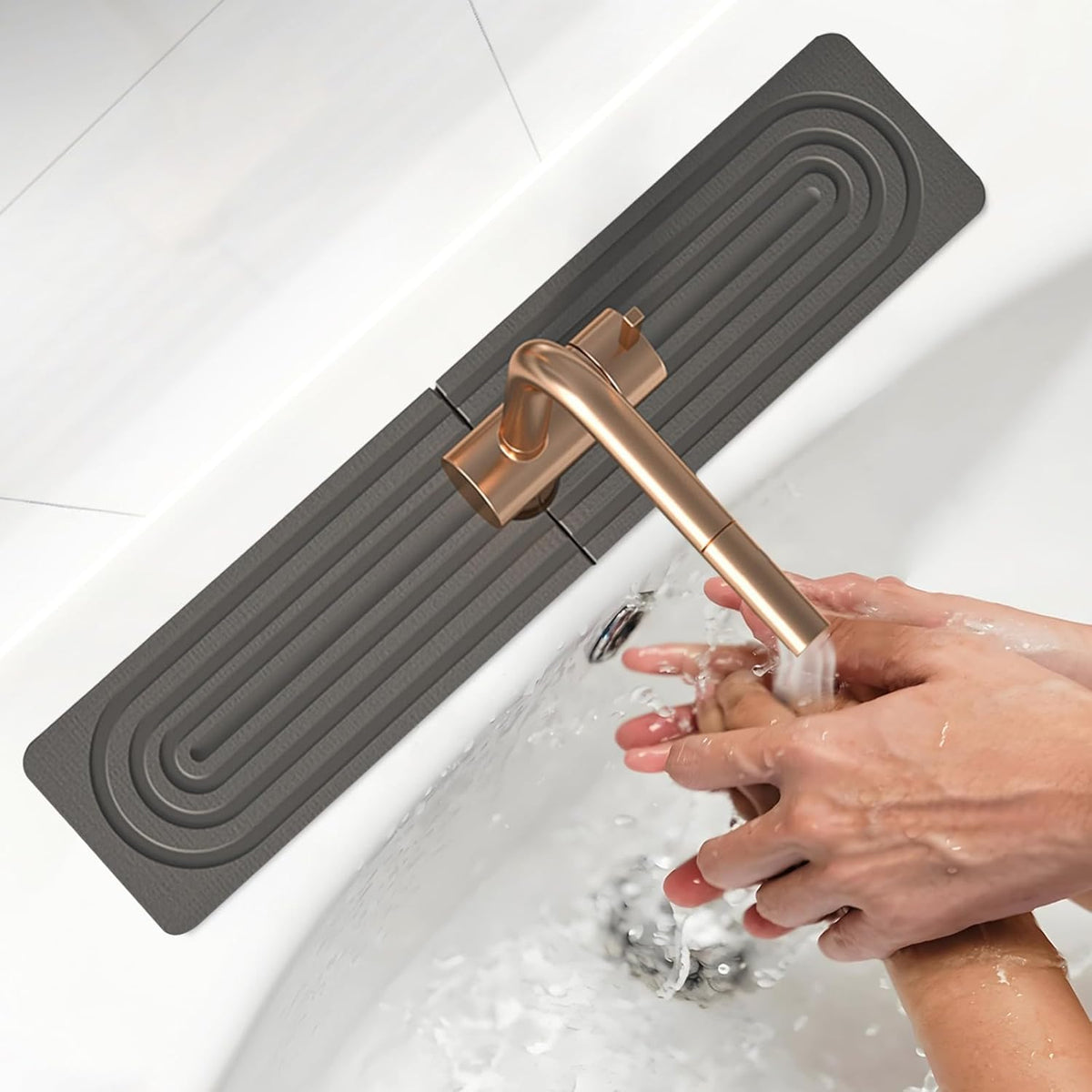 Faucet Mat for Kitchen Sink, Diatomite Super Absorbent Fast Drying Stone Sink Tray for Bathroom Kitchen Sink Splash Guard(Square Dark Grey,23.6x3.9in)