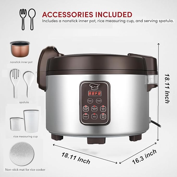 15L Commercial Rice Cooker & Warmer (84 Cup Cooked, 15.8 QT) Smart Large Rice cooker 6 Rice Cook Functions 24-Hr Delay Timer | LED Display | Auto Keep Warm | Non-Stick Inner Pot