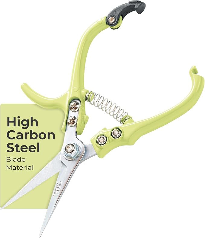 Modern Sprout Pruning Shears - Herb Snipping Scissors- Lightweight Gardening Tools W/Easy Lock - Flower Cutter Garden Shears - Carbon Steel Blade + Reusable Holster (Chartreuse, 1-Pack)