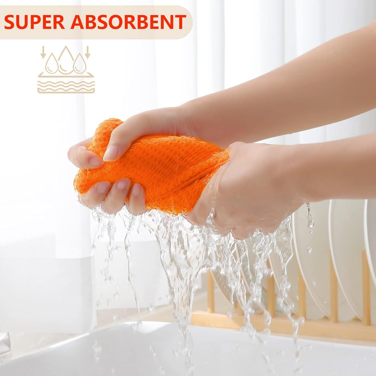 Homaxy 100% Cotton Waffle Weave Kitchen Dish Cloths, Ultra Soft Absorbent Quick Drying Dish Towels, 12 x 12 Inches, 8-Pack, Orange
