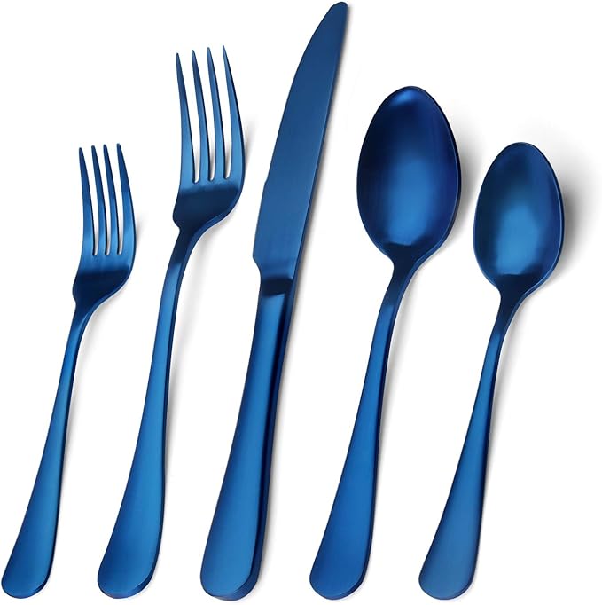 Matte Blue Silverware Set, Satin Finish 20-Piece Stainless Steel Flatware Set, Kitchen Utensil Set Service for 4, Tableware Cutlery Set for Home and Restaurant, Dishwasher Safe