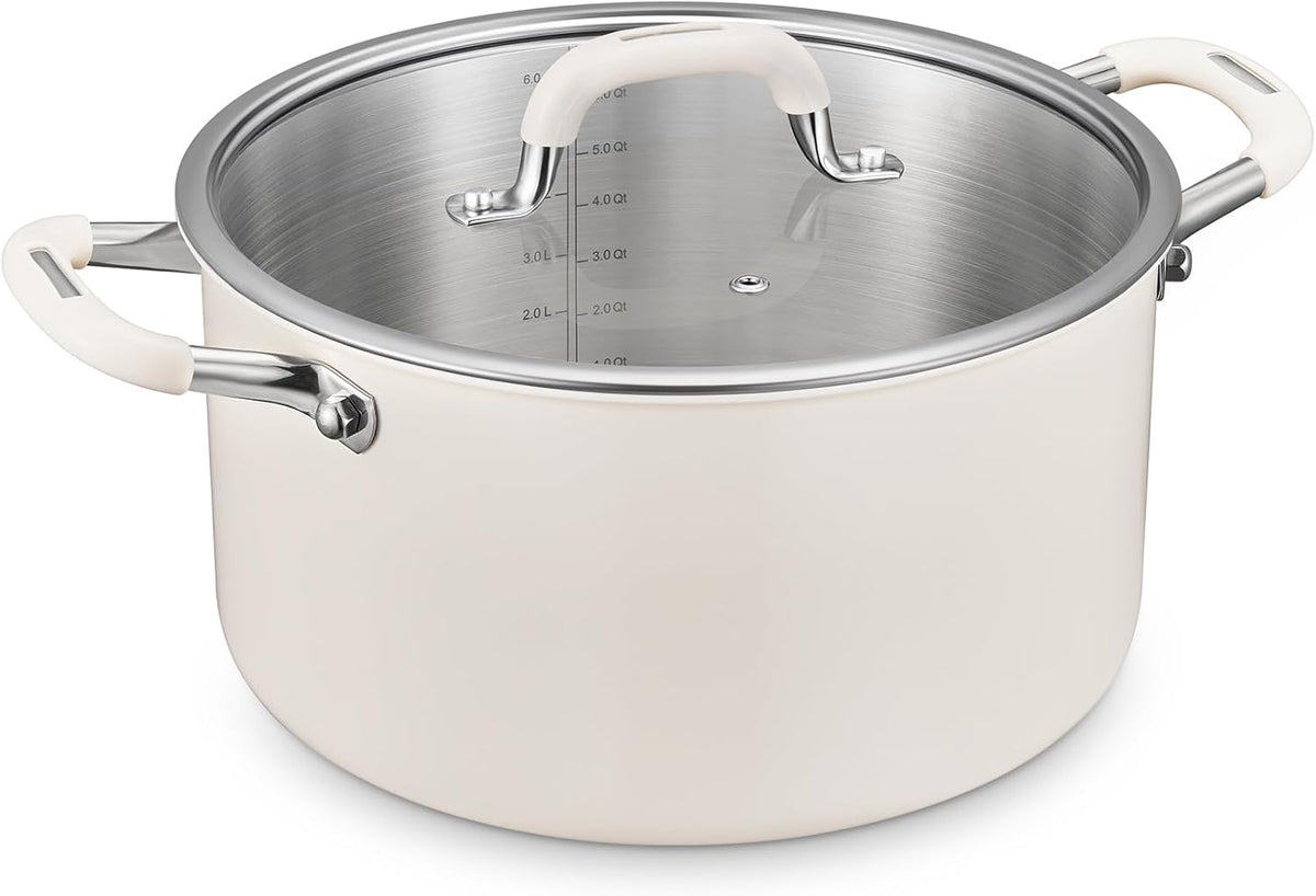 10 Quart Pot with Lid, BEZIA Tri-Ply Stainless Steel Stock Pots, Large Cooking Pots with Silicone Handle, Soup Pot for Induction Cooktop, Compatible with All Cooktops, Dishwasher Safe