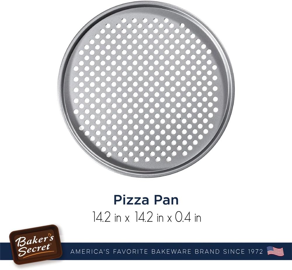 Baker's Secret 2pcs Nonstick Pizza Crisper for Oven 14"", Aluminized Steel Pizza Baking Pan with holes, 2 Layers Non-stick Coating For Easy Release, Dishwasher Safe - The Superb Collection