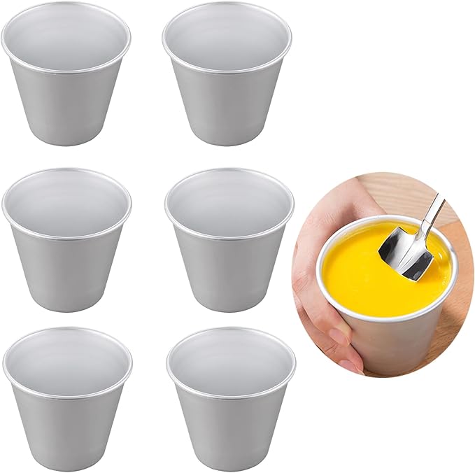 6 Packs Popover Pan, Aluminium Pudding Tin Cup Baking Maker, Individual Muffin Chocolate Molten Brownie Tumbler Raspberry Souffle Cupcake Moulds - Round-Pudding 3"x 2.2"