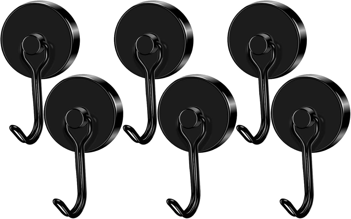 LOVIMAG Hooks, 110lbs+ Magnetic Magnet Hook 2025 Cruise Cabin Ship Essentials Heavy Duty Strong Refrigerator Fridge Hanging for Classroom Beach Vacation Kitchen Grills Home Mug Hanger (6 Pack), Black