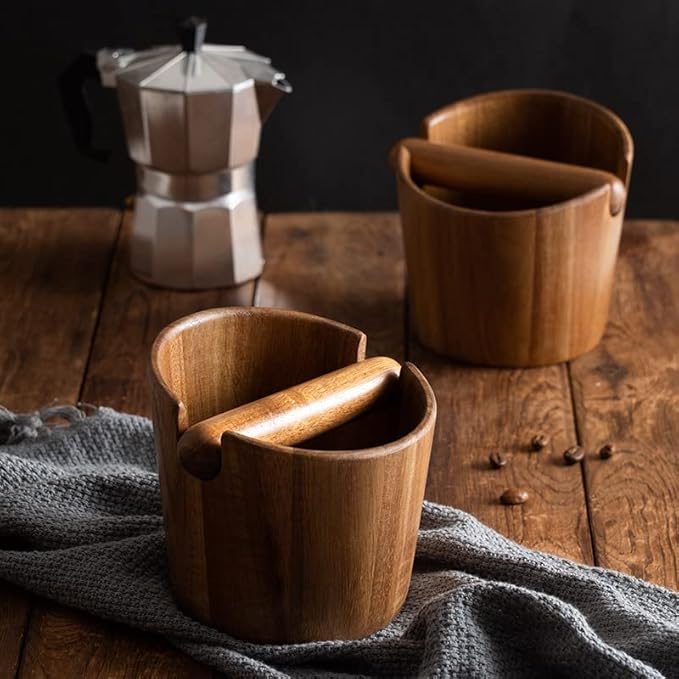 5 inch Coffee Knock Box espresso knock box,Wood Bin for Espresso Machine Coffee Grounds Acacia wood Knock Box Suitable for coffee bar decoration-coffee bar accessories
