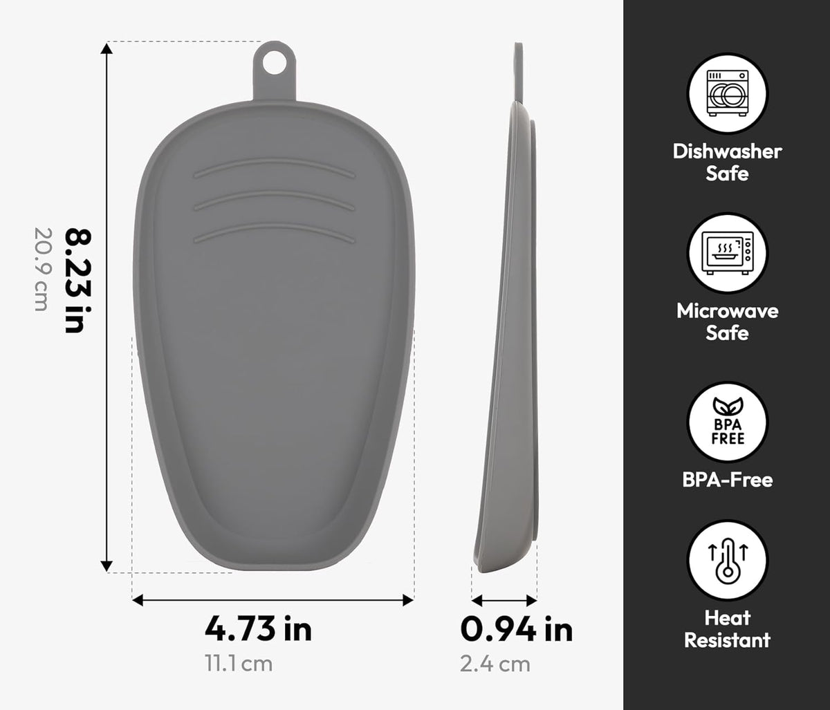 Carrotez Large Silicone Utensil Rest for Stove Top - Unbreakable Heat Resistant Silicone Spoon Rest for Kitchen Countertop - Oversized Wide Non-Scratch Spoon Holder for Camping - Grey