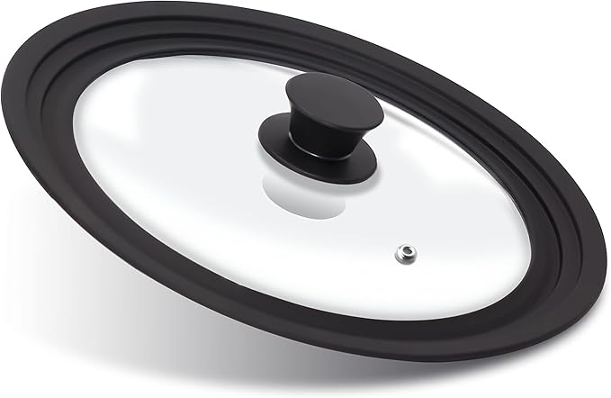 Anaeat Silicone Universal Lid for Pots, Pans and Skillets - Tempered Glass Covered with Heat Resistant Silicone Rim Fits 11", 12" and 12.5" Diameter Cookware -Easy to Use Replacement Frying Pan Cover