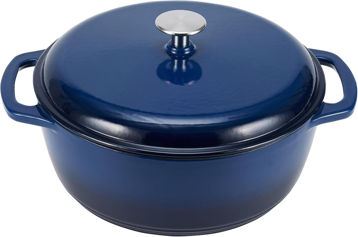 Amazon Basics Cast Iron Dutch Oven Pot with Lid, Enameled, Round, Dual Handles, Heavy-Duty, Small, 7.3-Quart, Navy