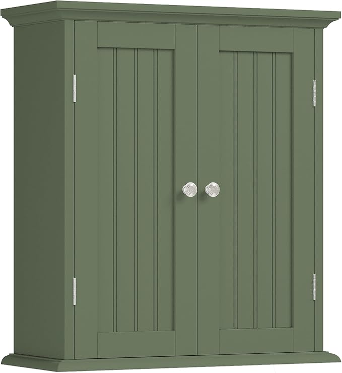 ChooChoo Bathroom Wall Cabinet, Over The Toilet Space Saver Storage Cabinet, Medicine Cabinet with 2 Door and Adjustable Shelves, Cupboard, Green