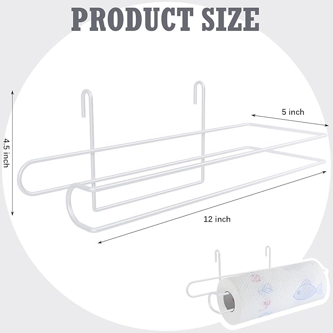CroBlissful Paper Towel Holder for Wire Shelving 5'' D x 12'' W x 4.5'' H Hanging Paper Towel Holder Wire Shelf Accessories for Camp Dorm Laundry Room Stove Kitchen (White)
