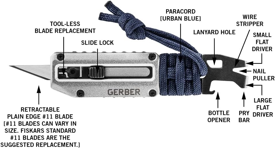 Gerber Gear Prybrid X Multitool Pocket Razor Knife - EDC Utility Knife with Retractable Blade and Pry Bar for Everyday Carry - Urban Blue