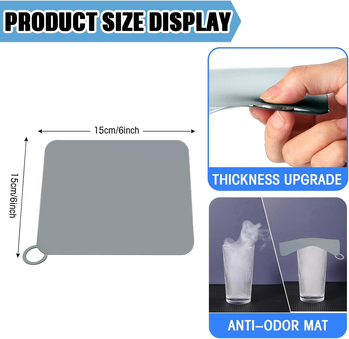 Yinkin 6 Pcs Drain Covers to Keep Bugs Out Silicone Shower Floor Tub Stoppers Bathtub Drain Stoppers Sewer Anti-Odor Mats Deodorizing Plugs for Bathroom(6 x 6 Inch,Square,Grey)