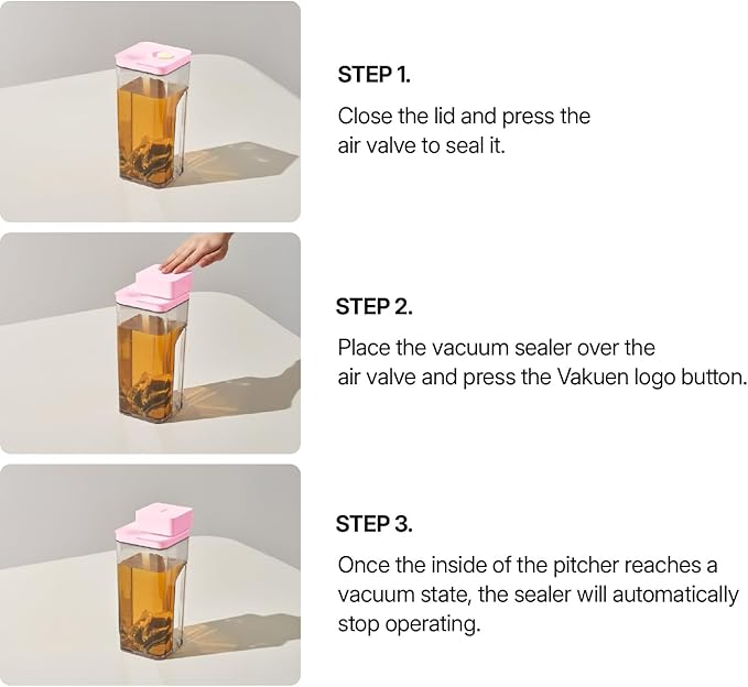 VAKUEN Premium Airtight Water Pitcher ROSE Pink lid, 1.4L(1.48qt) 1pcs, Airtight seal and Vacuum, Leak-free, BPA-free