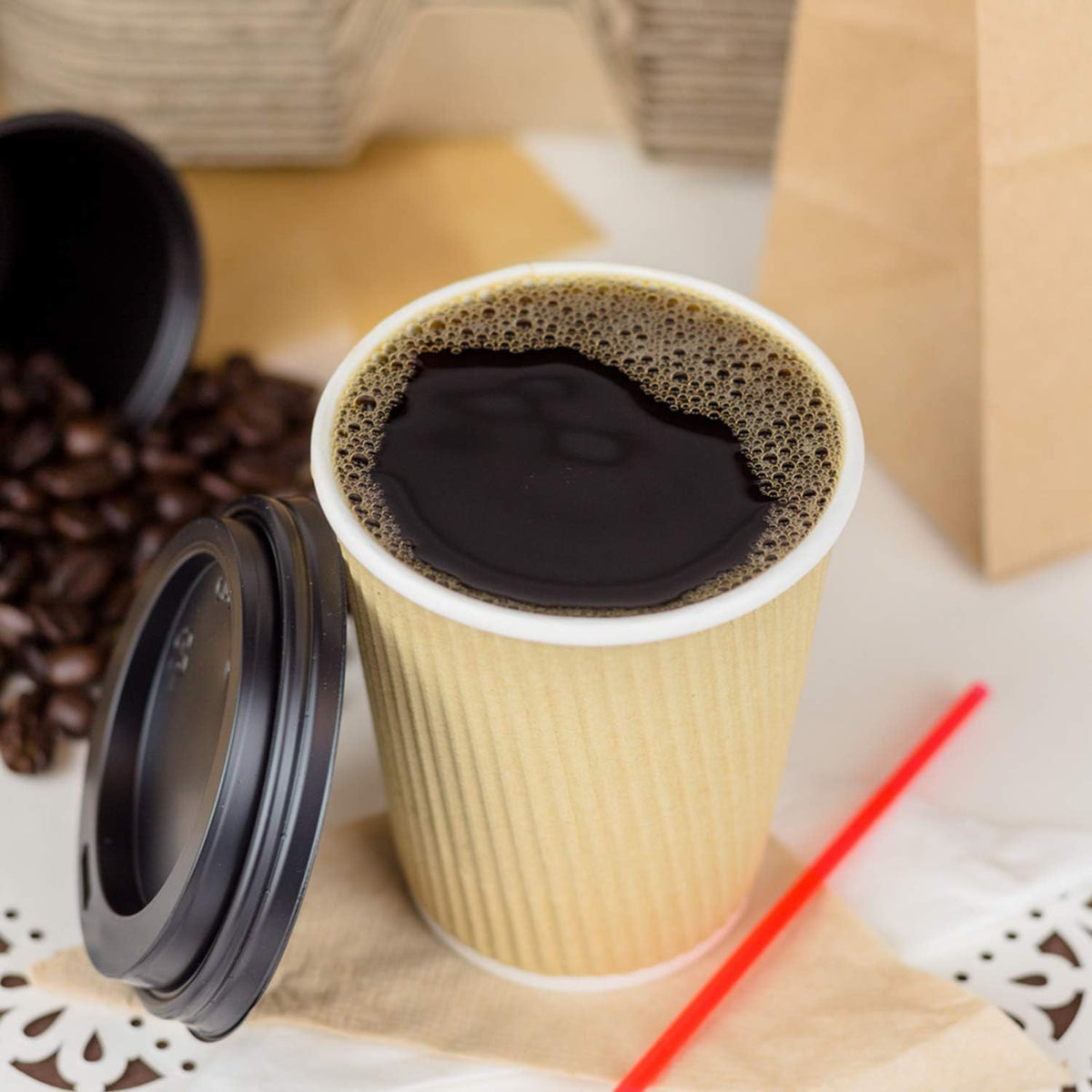 Karat 8 oz Ripple Insulated Coffee Cup [500 Count] Disposable Paper Hot Cup, Sturdy and Leak Proof, 80mm, No Lids
