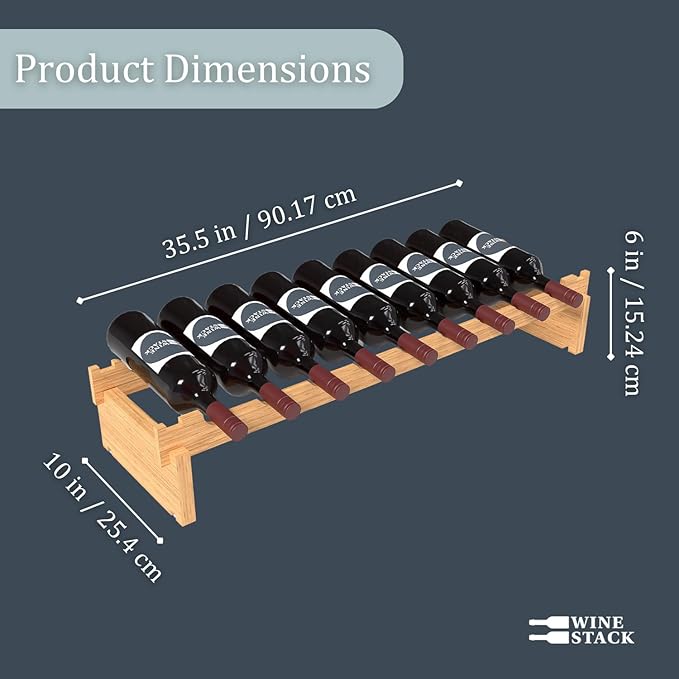 9 Bottle Bamboo Stackable Small Wine Rack for Countertop, No Tools Assembly, Durable, Wine and Liquor Bottle Storage for Small Spaces