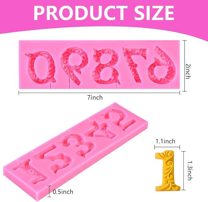 OBTANIM Silicone Number 0-9 3D Embossed Fondant Chocolate Mold with Stick Hole for Birthday Cake Decorating DIY Baking