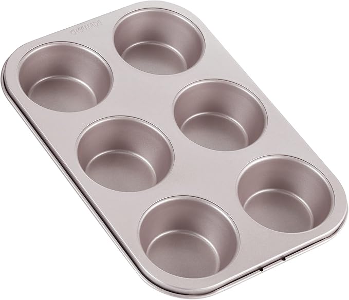 CHEFMADE Muffin Cake Pan, 6-Cavity Non-Stick Cupcake Pan Bakeware for Oven Baking (Champagne Gold)