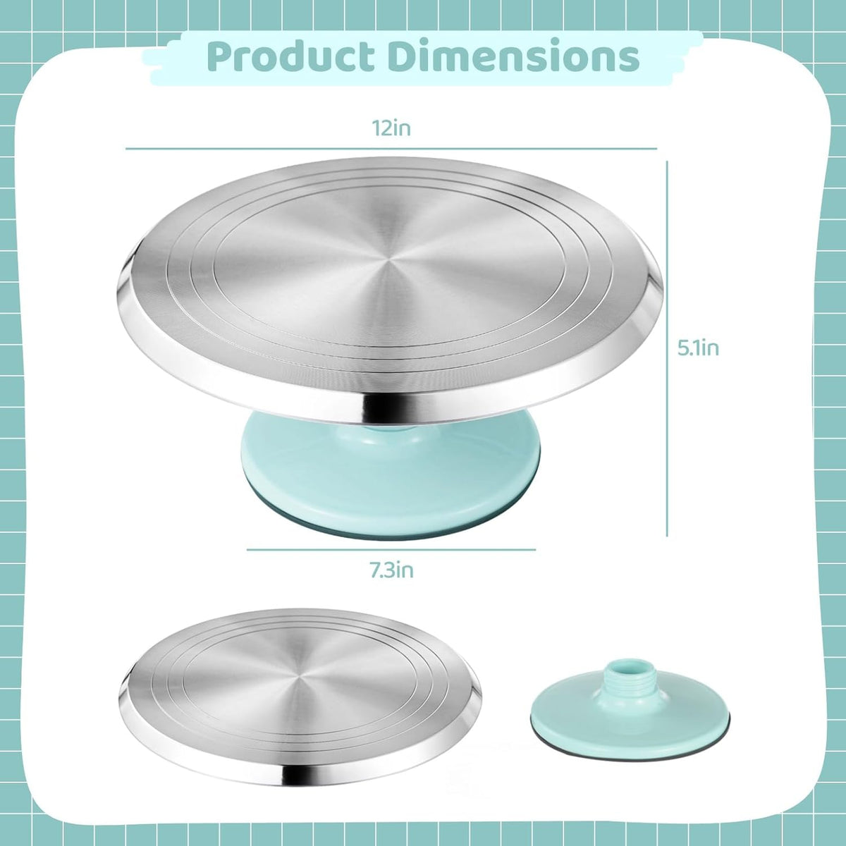 OMISTAR Aluminium Alloy Revolving Cake Stand, 12 in Cake Decorating Turntable, Non-Slip Rotating Platform, Smooth 360° Rotations for Cake Decorating and Baking Parties