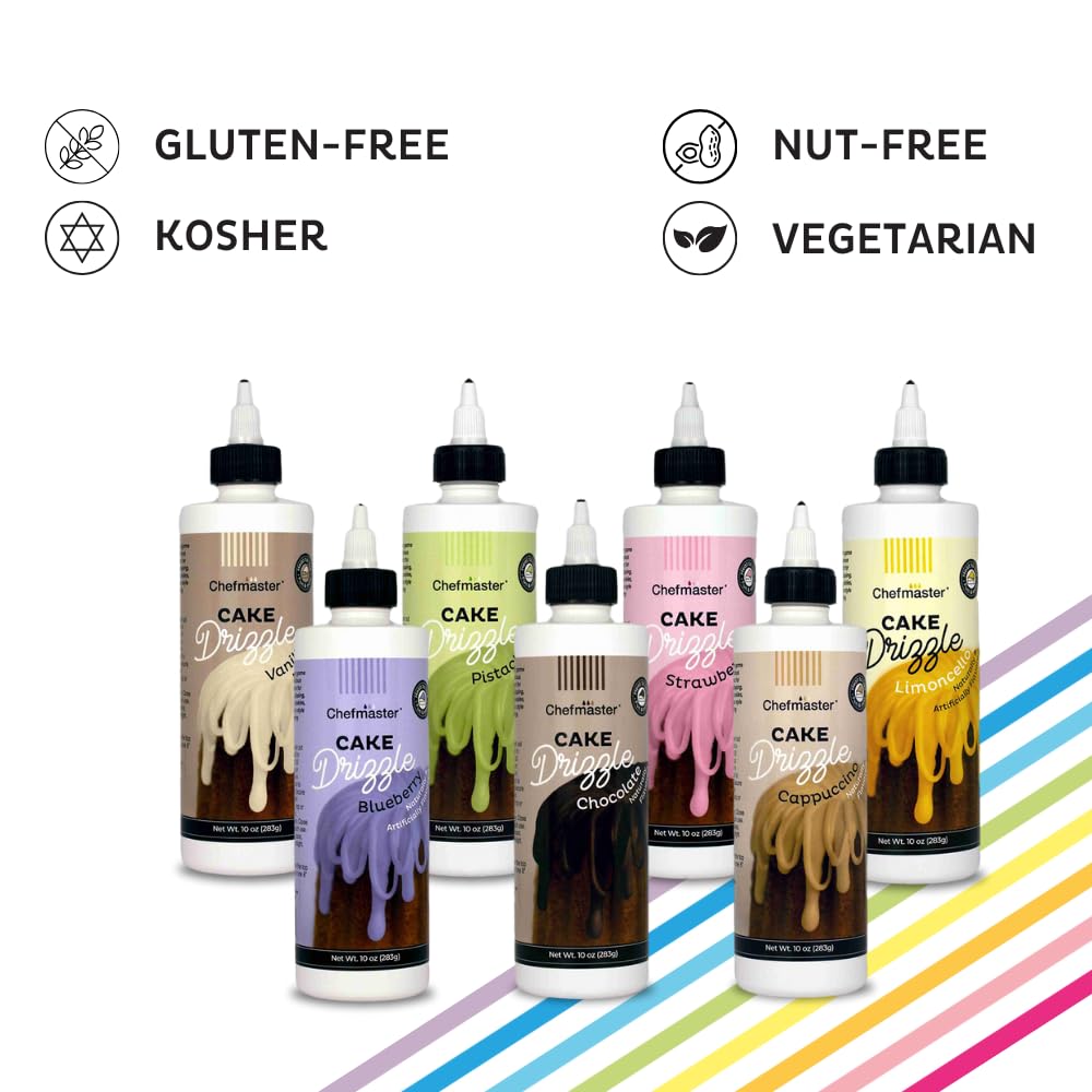 Pistachio-Flavored Cake Drizzle by Chefmaster, Edible Cake Drip Frosting for Decorating, Drip for Cakes, Cupcakes, Cookies, Donuts, 10 oz