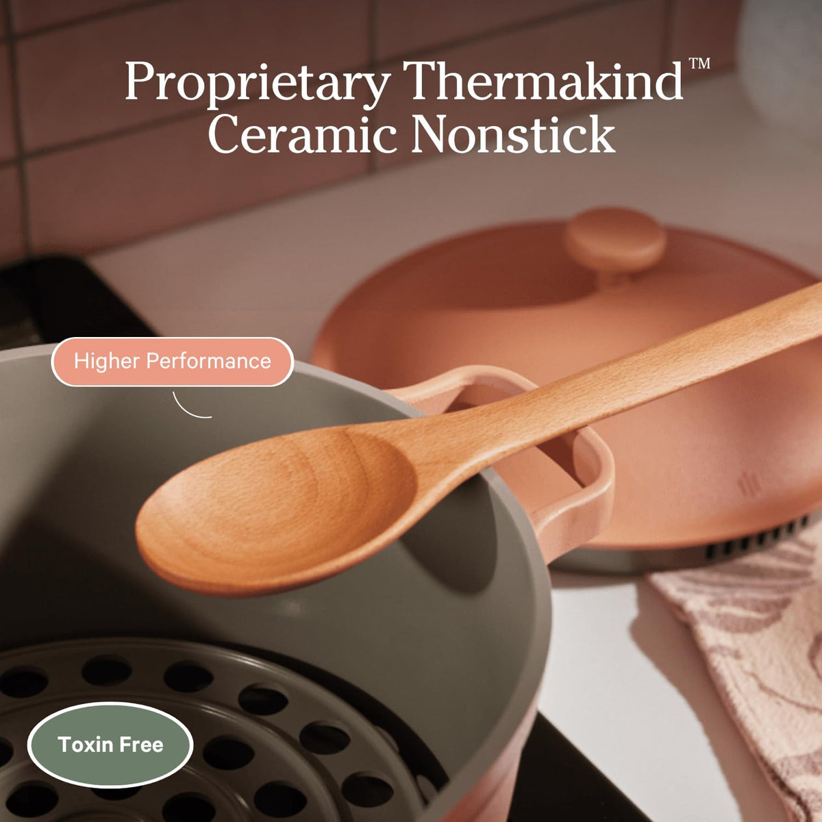 Our Place Perfect Pot -Mini 2.5Qt Nonstick Ceramic Sauce Pan with Lid | Versatile Cookware for Stovetop and Oven | Steam, Bake, Braise, Roast | PTFE & PFOA-Free | Toxin-Free, Easy to Clean | Blue Salt