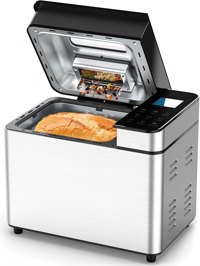 MERIOR 25-IN-1 Bread Maker with Visible Lid | 2lb Automatic Machine, Auto Nut Dispenser, 13-Hour Delay Timer, One-Touch Control & Recipes – Easy Operation, High Success for Homemade Bread