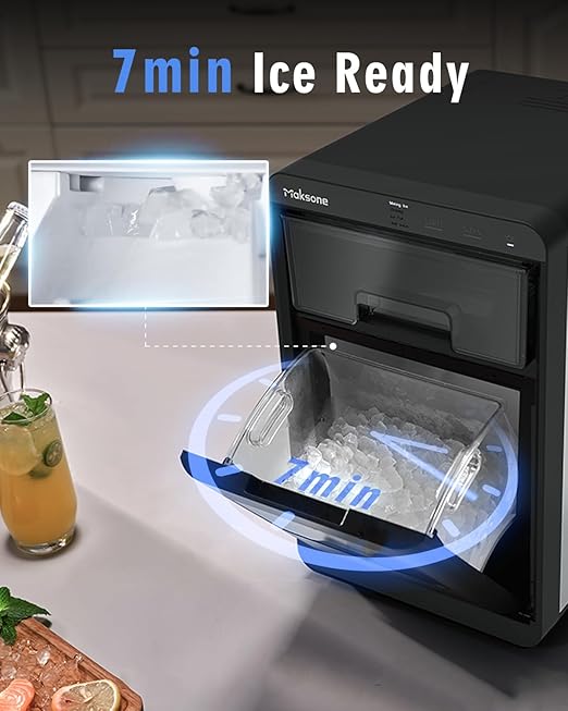Maksone Countertop Nugget Ice Maker with APP Control, 44lbs/24H,Ready in 7 Mins,Crushed ice Maker,Sonic Pebble Ice Machine