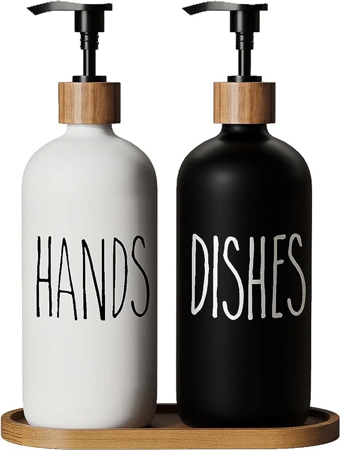Dish Soap Dispenser for Kitchen Sink.Glass Hand Soap Dispenser, Modern Farmhouse Decor for Bathroom,Kitchen Sink Decor