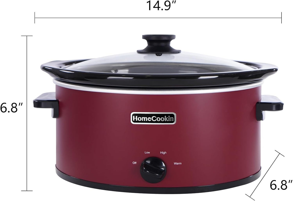 HOMECOOKIN 6 Quart Slow Cooker Oval Manual Pot Food Warmer with 3 Cooking Settings, Red Stainless Steel