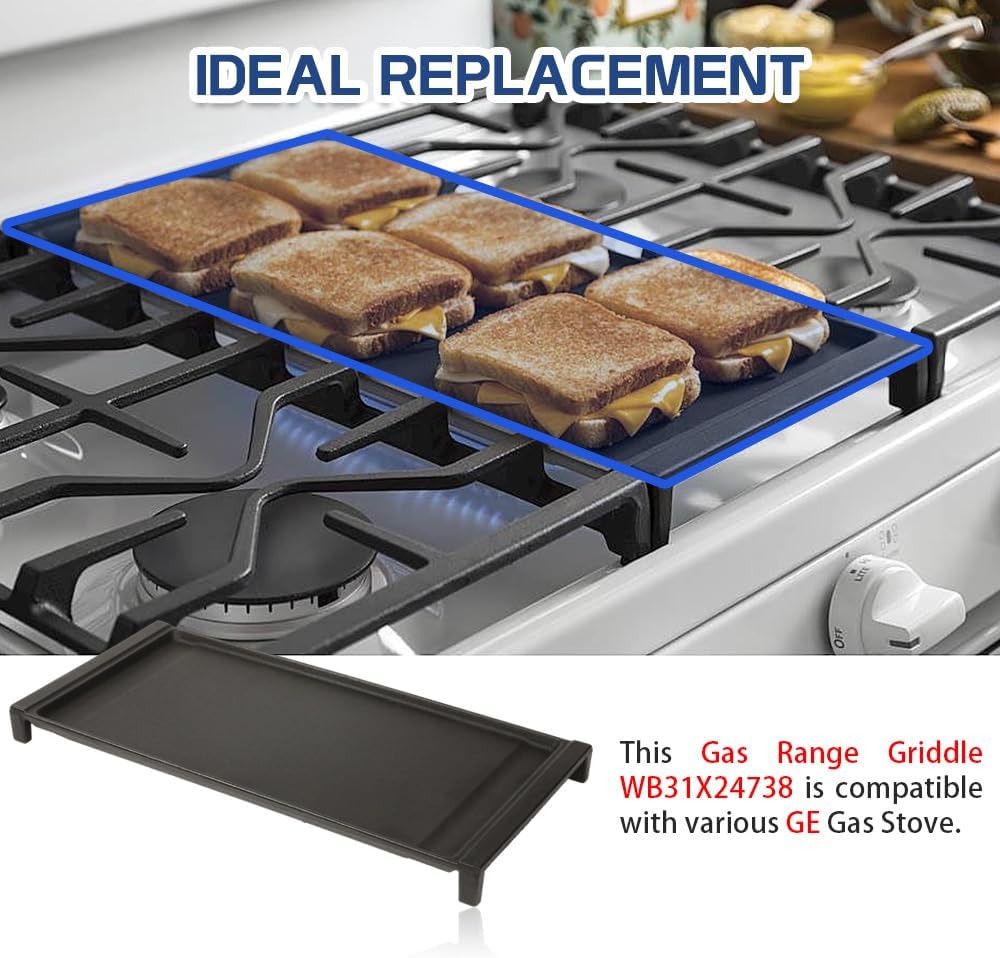 [Upgraded] WB31X24738 Gas Range Griddle, Griddle Plate Replacement Part fit for GE Stove, Cast Iron Center Griddle, Replaces WB31X24998