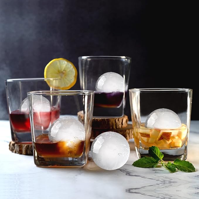 Samuelworld Premium Ice Tray Combo, Large Ice Sphere Maker & Giant Ice Cube Trays, 2 Packs, Food Grade, Easy To Use, Spill-Free Integrated Funnels, Whiskey Bourbon Cocktails (Black)