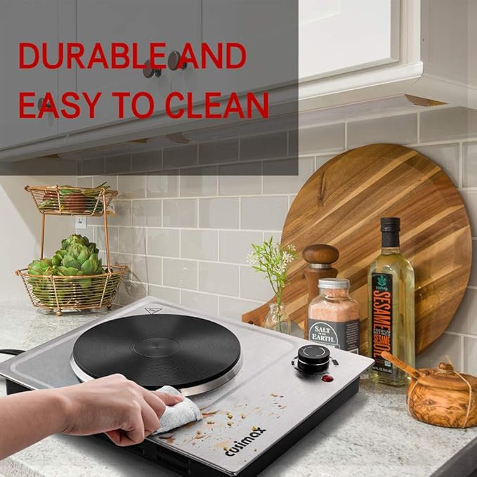 CUSIMAX Electric Hot Plates, 1500W Single Burner, Hot Plate for Cooking Electric Burner, Portable Countertop Burner, 7.4 "Stainless Steel Embedde Burner, For Home/Office/RV/Camp, Easy to Clean