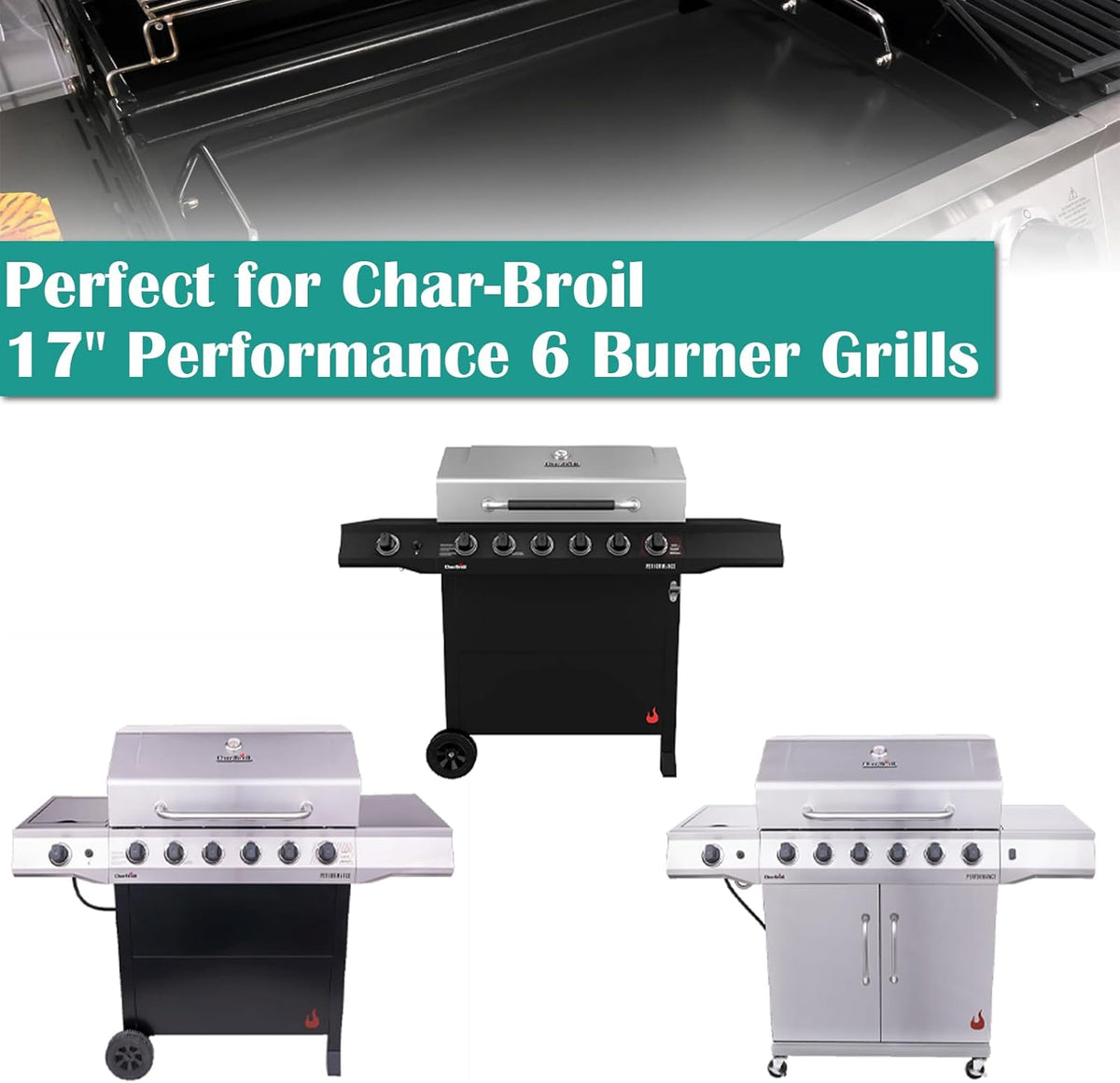 Full Size Griddle Inserts for Char-Broil Performance 6 Burner Series, Flat Top Griddle for Charbroil 463228622 463284422 463229021 463229521 463229521B 463259223 Grill, Replace for G426-0005-W1