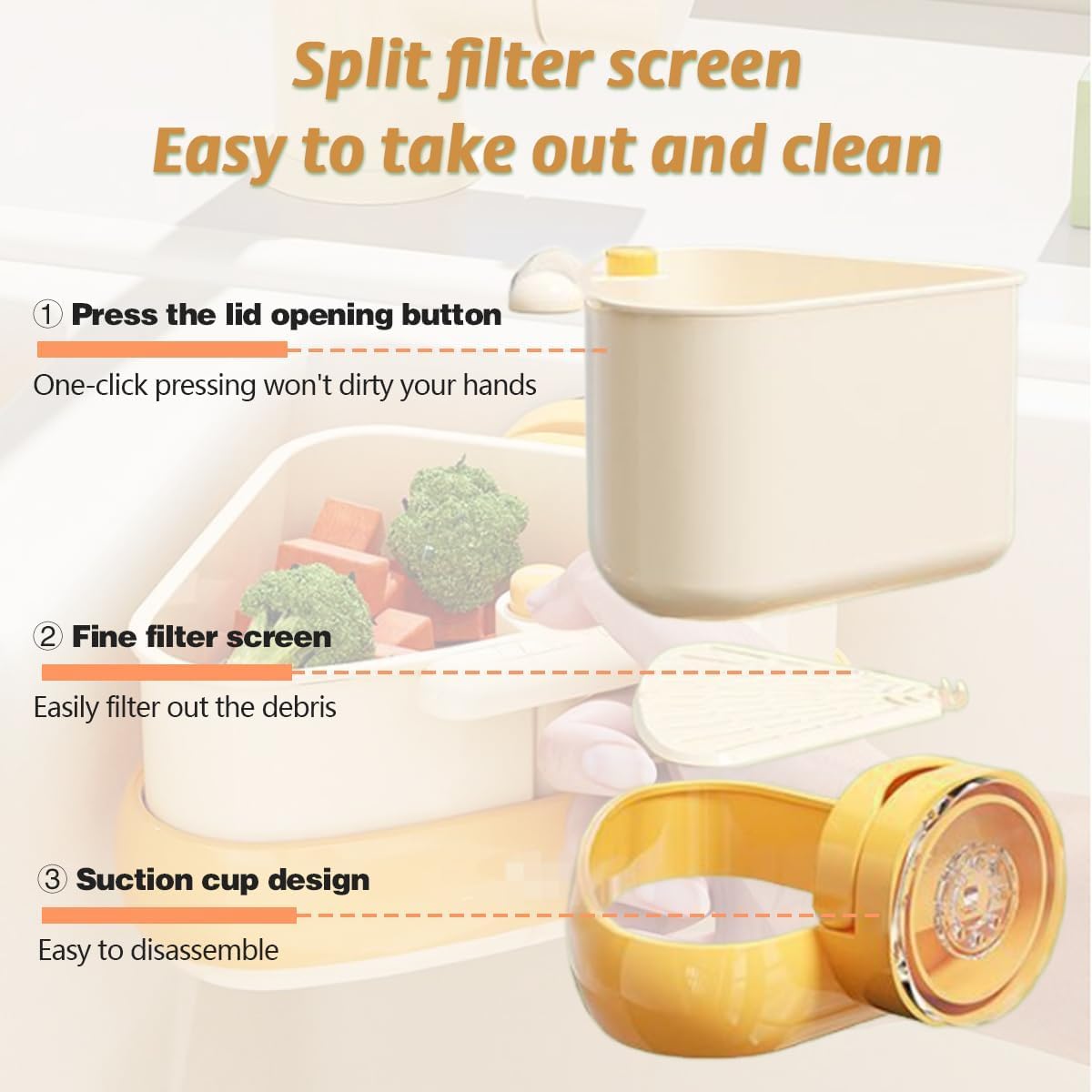 Suction Cup Sink Corner Rack, 2025 Upgraded Self-Cleaning Sink Strainer Basket, Removable Food Waste Catcher with Drain Hole, Say Goodbye to Gross Food Scraps and Smelly Sinks (Green)