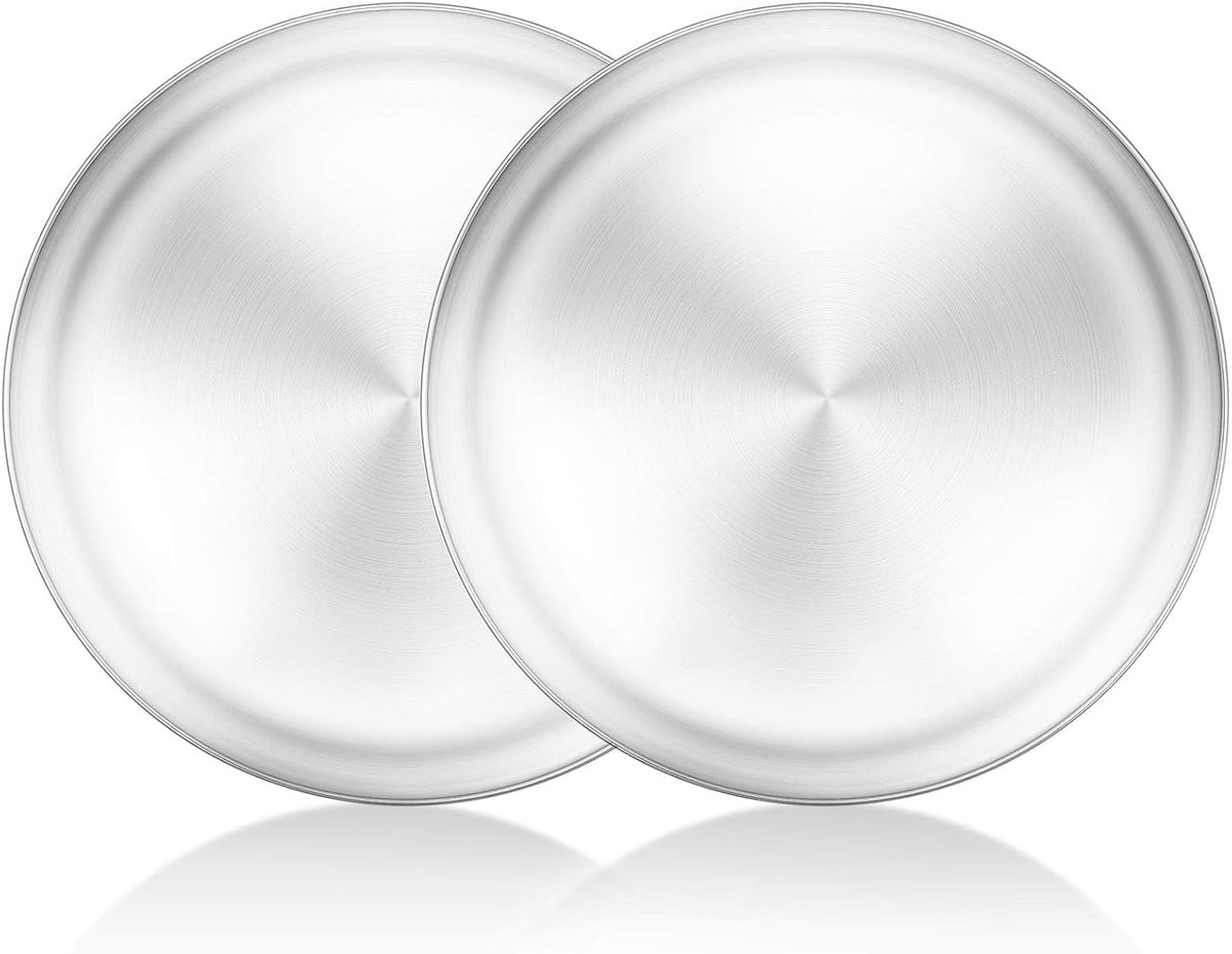 12 inch Stainless Steel Round Pizza Pan Tray Set, 2 Pieces, Healthy & Heavy Duty, Rust Free & Dishwasher Safe