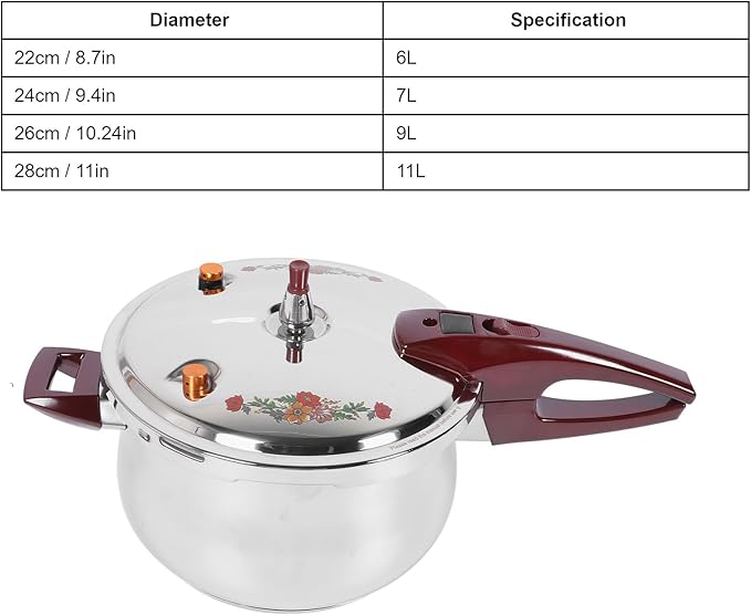 Generic Pressure Cooker, 80KPA Stainless Steel Pressure Canner Pressure Cooker with Ergonomic Handle for Induction Cooktops, Gas Cooktops, Open Flames Using (11L), Genericgw5tu3c8sd-14