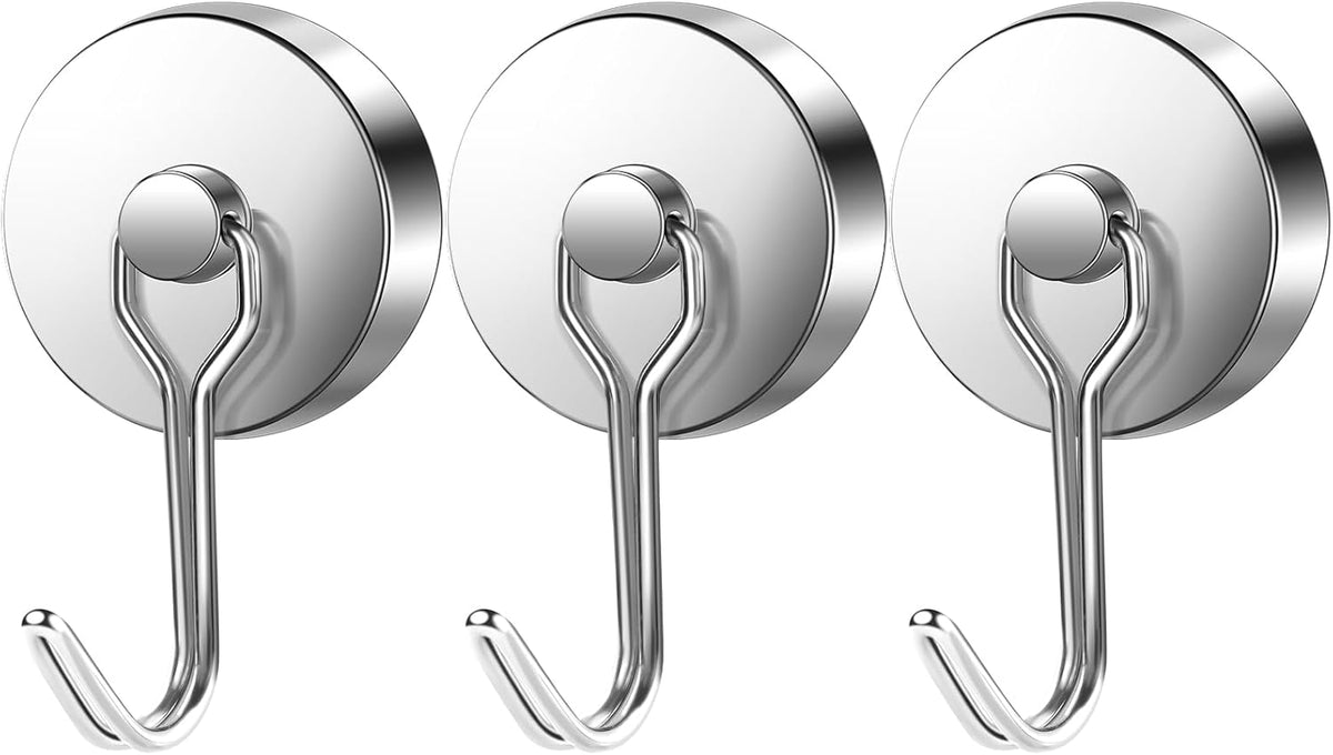 LOVIMAG Hooks, 110lbs+ Magnetic Magnet Hook 2025 Cruise Cabin Ship Essentials Heavy Duty Strong Refrigerator Fridge Hanging for Classroom Beach Vacation Kitchen Grills Home Mug Hanger (3 Pack), Silver